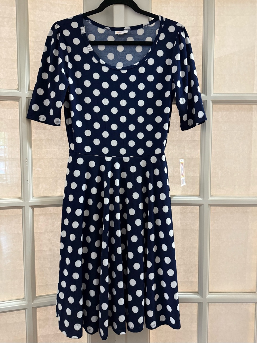 LuLaRoe Navy and White Polka Dot Midi Dress
